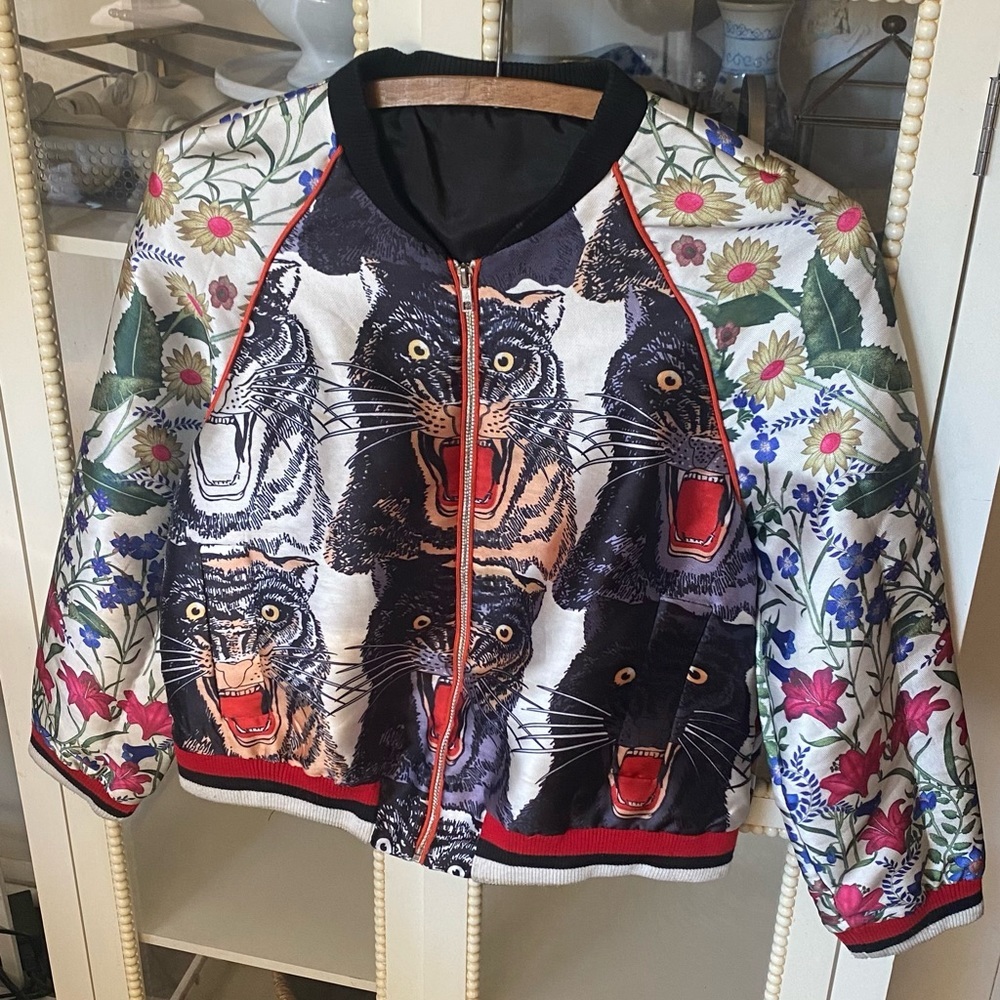 Bomber jacket women patchwork embroidery. Measures a size small no tag